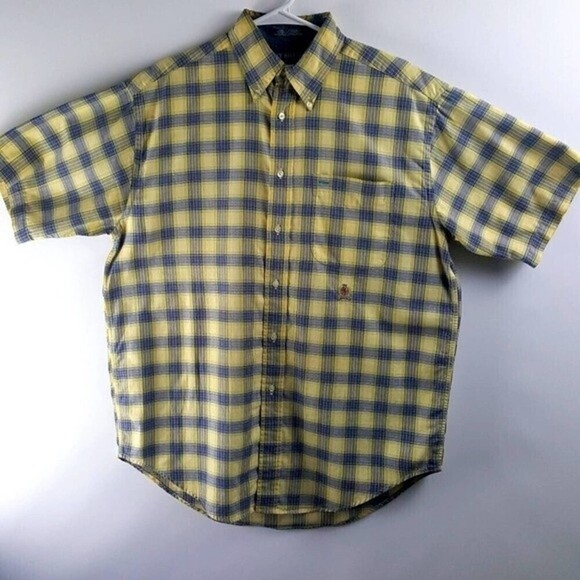 Tommy Hilfiger Button-Down Shirt Mens Large Plaid Embroidered Short Sleeveeeve - Picture 1 of 6